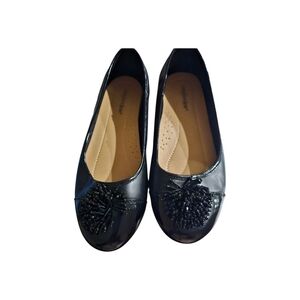 Comfortview Black Flats with Elegant Toe Design, Sz 10W